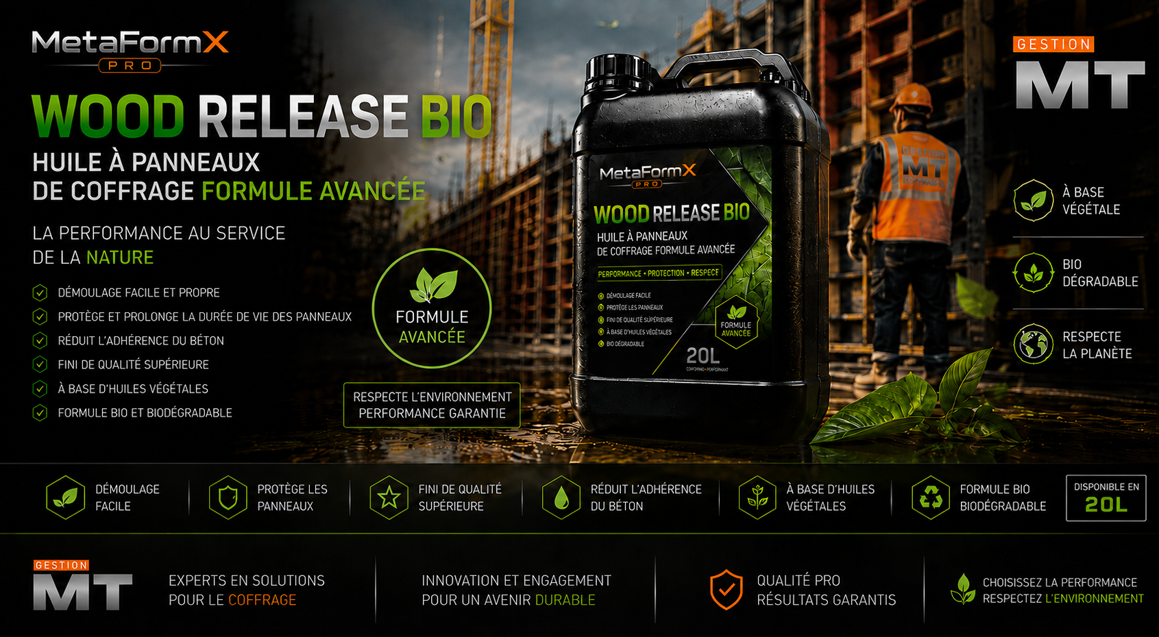 MetaFormX Pro Wood Release BIO — Huile à coffrage biologique